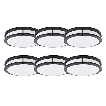 Energetic Lighting 14'' Flush Mount Light Selectable LED Round Double Ring Ceiling light Dimmable Black, 6PK FMB01R17E93050-TF-BK-6P